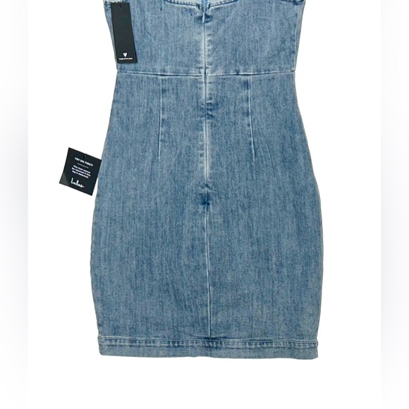 NWT Lulus Charming Edge Light Blue Denim Cutout Mini Dress, Size Small - Picture 10 of 16